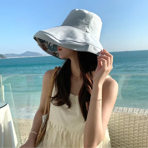 Vista 6 de Sombrero de sol de ala súper ancha para mujer, de algodón, plegable, reversible, con borde con cable, protección UV, verano, playa, viajes, jardín