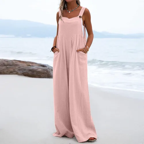Vista 2 de Overol para mujer 2023 con pantalones largos, casual, con bolsillo, correa no ajustable, overol casual