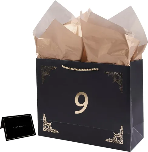 Vista 7 de Lyforpyton Bolsas de regalo grandes con papel de seda y tarjeta de 12.6 x 4.3 x 9.8 pulgadas, bolsa de regalo negra para hombres y mujeres