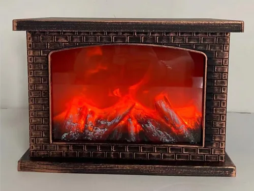 Vista 25 de Farol de chimenea pequeño y acogedor tradicional realista con efecto de llama de leña, luz LED, estilo carbón, lámpara de mesa