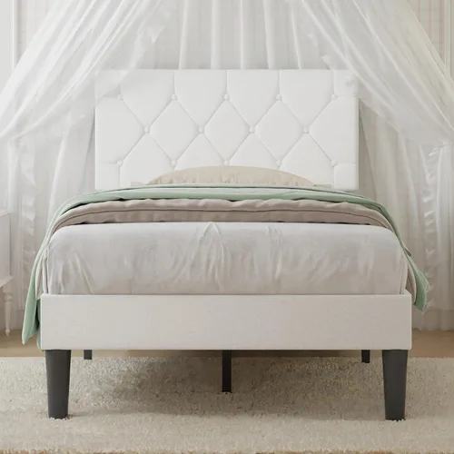 Vista 15 de VECELO Base de cama tamaño completo con cabecera capitoné con botones, plataforma tapizada con soporte de listones de madera, no necesita somier