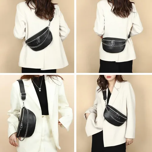 Vista 7 de Riñoneras de moda para mujer, Sightor - Riñonera pequeña cruzada de cuero, Negro -, Moda