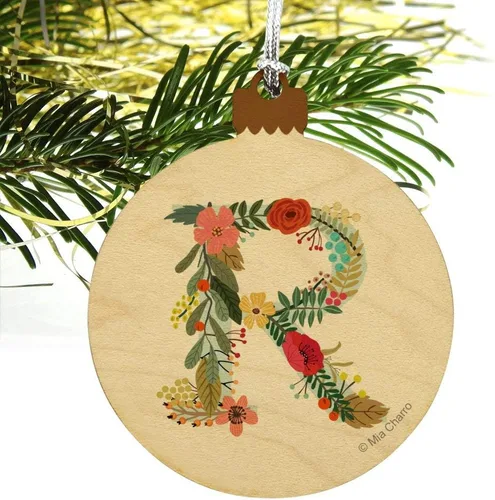 Vista 4 de GRAPHICS & MORE Letra R - Monograma floral con inicial de madera para árbol de Navidad