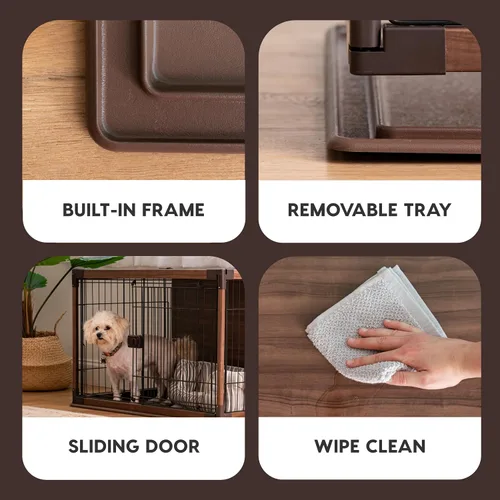 Vista 3 de IRIS USA Jaula Moderna de Madera para Perros – Elegante Perrera de Interior Estilo Mueble y Mesa Auxiliar para Perros Pequeños a Medianos, Jaula