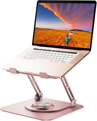 Vista 10 de JOYEKY Soporte para computadora portátil para escritorio, soporte de computadora ajustable con base giratoria de 360°, elevador ergonómico