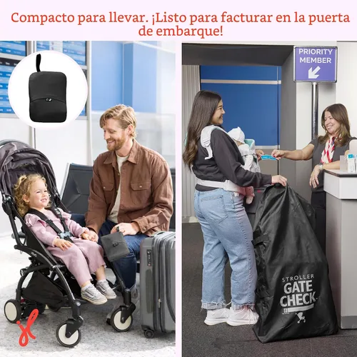 Vista 7 de J.L. Childress - Bolsa de viaje para cochecitos individuales y dobles, color negro AirTag compatible Gate Check Bag keeps strollers clean