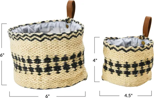 Vista 7 de Main + Mesa Cestas tejidas de yute con forro, negro/crema, juego de 2 tamaños