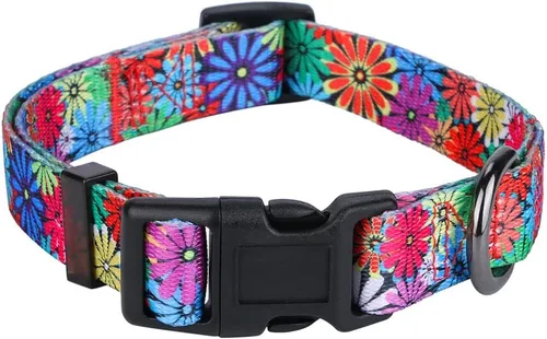 Vista 28 de Collar de perro para perros pequeños con patrón floral para hembras y perros, talla S A1_Girasol