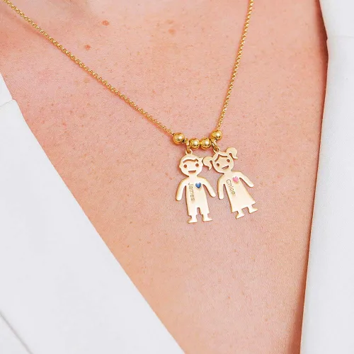 Vista 2 de BURKLUM Collar personalizado para madre y niños, colgante grabado con nombre personalizado con forma de corazón, regalo para mamá, Cobre, Ágata