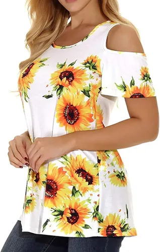 Vista 2 de Playera tipo túnica de media manga con hombro descubierto para mujer de Afibi