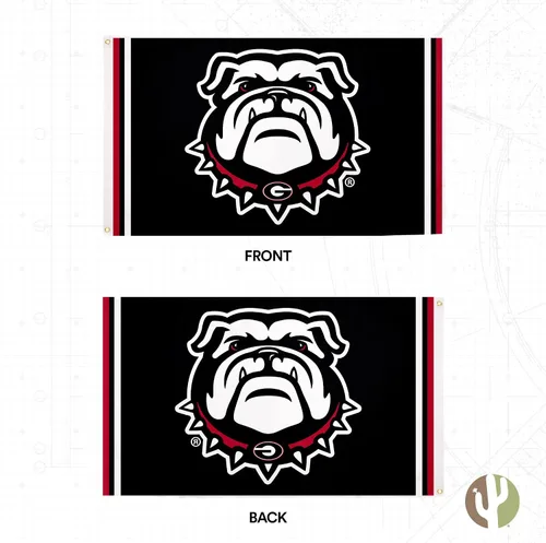 Vista 2 de Desert Cactus Bandera de la Universidad de Georgia Bulldogs UGA Dawgs Banderas Banners 100% poliéster para interiores y exteriores 3 x 5 (diseño J)