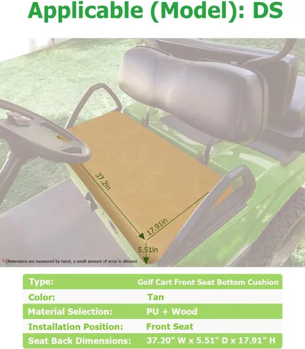 Vista 2 de Cojín inferior de asiento delantero para Club Car DS 2000.5-up, cojín de asiento delantero de carrito de golf, color marrón, cojín de repuesto Parte