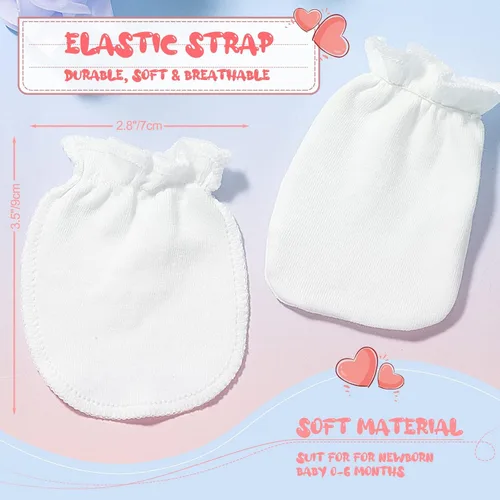Vista 5 de 16 pares de guantes de algodón para recién nacidos, antiarañazos, unisex, para recién nacidos, para bebés, niños y niñas de 0 a 6 meses