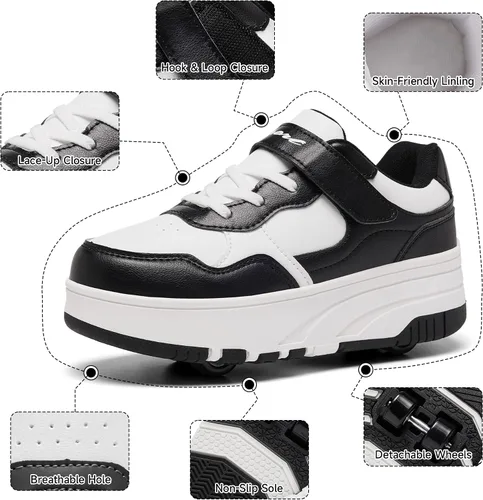 Vista 5 de Zapatos con ruedas para niños, zapatos de patinaje para niños y niñas, zapatillas atléticas con ruedas, adecuados para principiantes