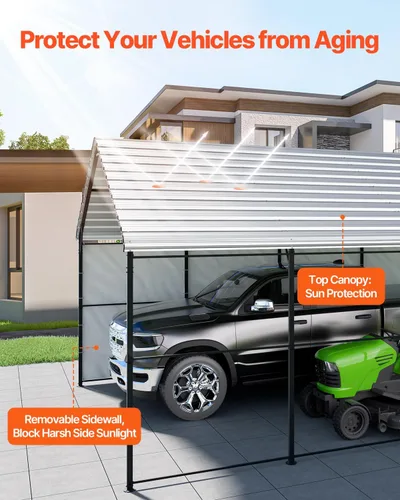 Vista 35 de VEVOR Cobertizo Tienda de Almacenamiento Exterior Portátil Resistente de 6 x 8 x 7 pies, Refugio de Cochera Garaje Impermeable con Puerta Enrollable