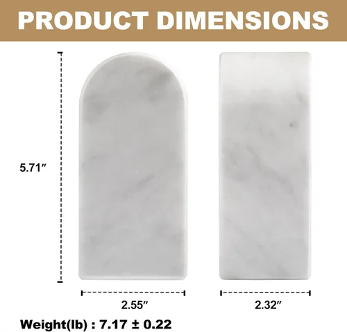 Vista 2 de Koville Sujetalibros de mármol italiano de Carrara para estantes, extremos decorativos para libros, 7 libras, soporte de libros de mármol Bianco