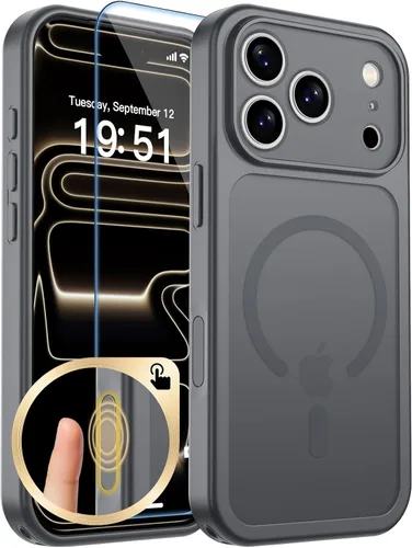 Vista 100 de zapica Funda magnética para iPhone Air, con protector de pantalla de vidrio templado, compatible con MagSafe, translúcida mate, a prueba de golpes