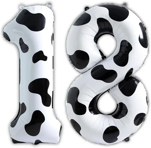 Vista 9 de Globo de 40 pulgadas con estampado de vaca, enorme vaca número 30, globo de helio de aluminio para decoración de fiesta de cumpleaños de 30 años, 30