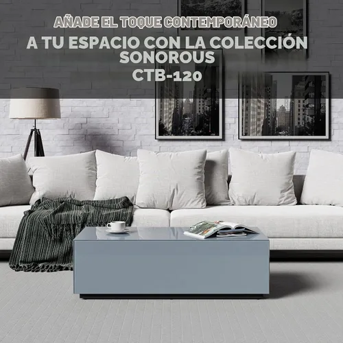 Vista 6 de SONOROUS Mesa de café Premium de vidrio templado - Modernas mesas de café gris rectangulares para sala de estar - Diseño de mediados de siglo