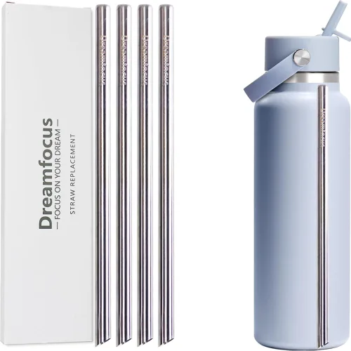 Vista 9 de Dreamfocus Pajitas de metal reutilizables de acero inoxidable de repuesto para botella Hydro Flask de boca ancha de 24 onzas, paquete de 4