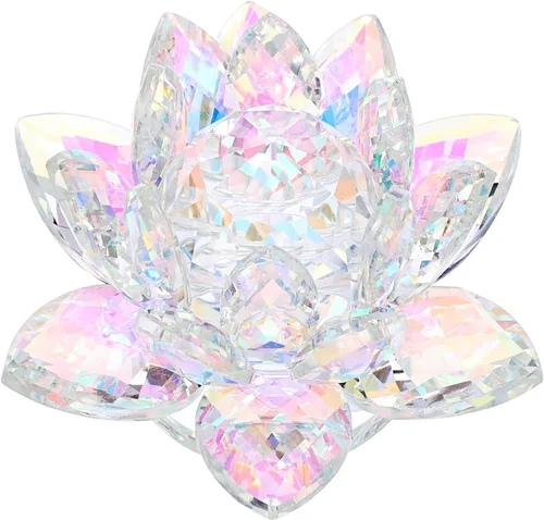 Vista 9 de OwnMy Figuras de flor de loto de cristal brillante de 3 pulgadas, adorno decorativo de flor de loto, decoración de loto Feng Shui, pisapapeles