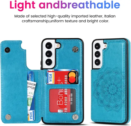Vista 3 de Asuwish Funda compatible con Samsung Galaxy S22 Plus 5G y protector de pantalla de vidrio templado, soporte para tarjeta celular, ranuras