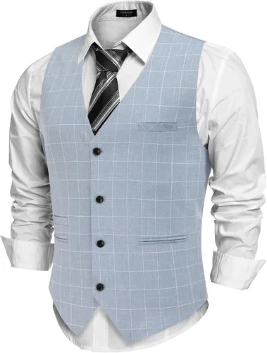Vista 24 de COOFANDY Chalecos casuales de negocios para hombre, chaleco ligero de corte ajustado para traje Verde militar
