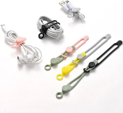 Vista 3 de 10 piezas de bridas de cable de silicona reutilizables – Organizador de cables ajustable con hebilla de bloqueo, bridas elásticas de cable