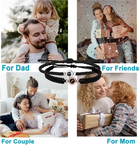 Vista 4 de Pulsera de fotos personalizada, pulsera de proyección de fotos, pulseras circulares de fotos con imagen en el interior, pulsera trenzada