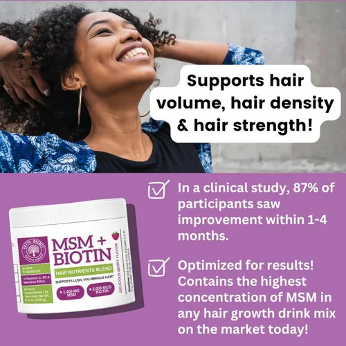Vista 8 de Qhemet Biologics MSM + Biotin - Mezcla de bebida nutritiva para el cabello, vitaminas en polvo para apoyar un volumen exuberante, sílice de bambú