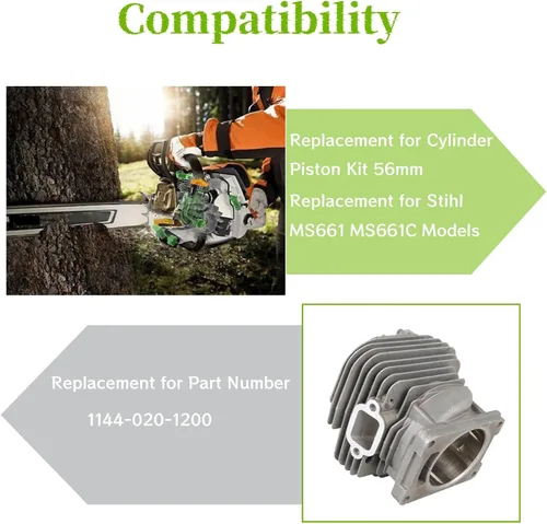 Vista 5 de Kit de pistón de cilindro de 2.205 in de repuesto para modelos de motosierras Stihl MS661 MS661C 1144 020 1200