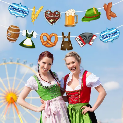 Vista 3 de 2 pancartas de Oktoberfest, guirnalda de Oktoberfest, bandera bávara, cartel de banderines de Oktoberfest, telón de fondo, accesorios de cabina
