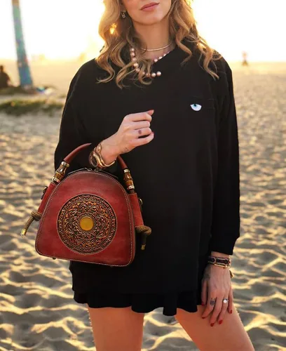 Vista 2 de Bolsos de bolsillo de cuero genuino Zhuoliang para mujer, bolso satchel con asa superior organizador retro, bolso totem de cuero para señoras