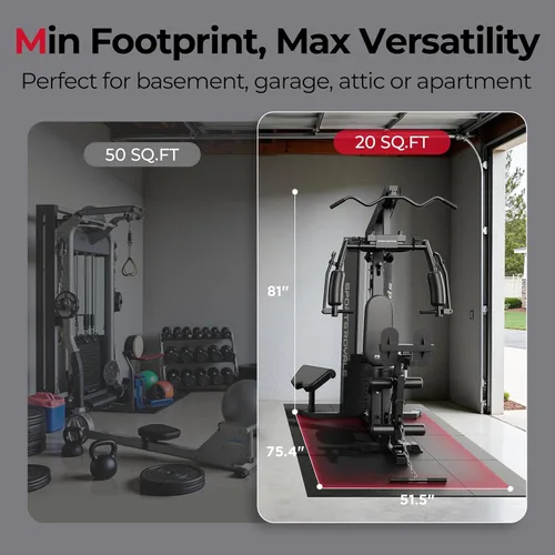 Vista 7 de Sportsroyals Equipo de gimnasio en casa, pila de peso de 150 libras, máquina de entrenamiento de cuerpo completo con sistema de polea