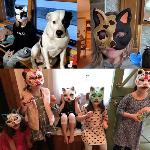 Vista 3 de Máscaras de gato Paquete de 10 Pintura de máscaras para niños Artes y manualidades para niños - niños o niñas - Halloween Recuerdo de fiesta