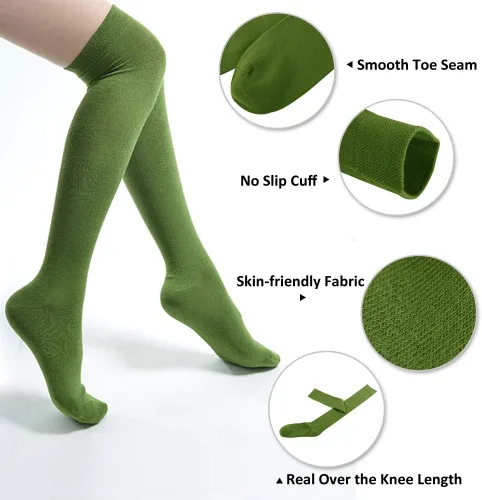 Vista 3 de MEIKAN - Calcetines altos, hasta arriba de la rodilla, para mujer, de algodón, modernos, para cosplay, 3 pares