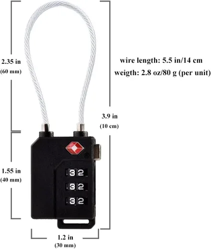 Vista 3 de TSA Lock - Candado de seguridad con combinación de 3 dígitos para maleta, bolsa de equipaje, candado con bloqueo de código (negro, paquete de 4)
