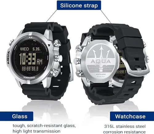 Vista 6 de NORTH EDGE Aqua - Reloj profesional para computadora de buceo para hombre buceo NDL 1640ft relojes de buceo con altímetro barómetro brújula