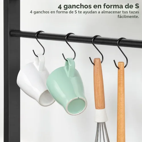 Vista 8 de HOOBRO Estante de Panadero de Cocina con Toma de Corriente, Barra de Café, Soporte para Horno de Microondas con Canasta de Malla, Estación de Café