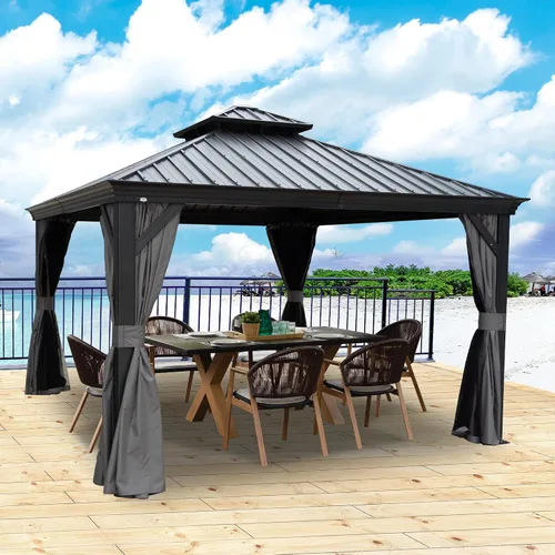 Vista 12 de Kozyard Caesar 10 x 12 pies Gazebo Permanente de Aluminio de techo rígido con una pared lateral con mosquitero