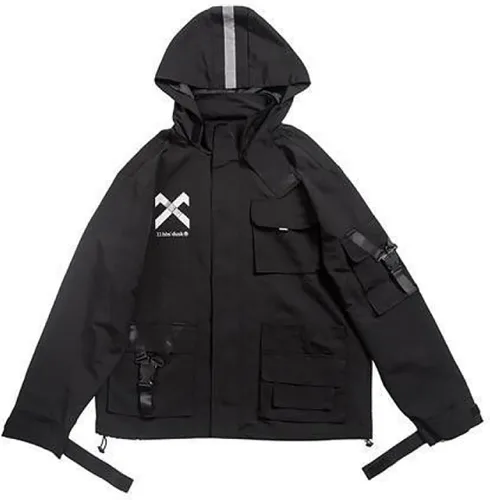 Vista 6 de Ropa de calle táctica para hombre, ropa gótica Alt Emo Techwear, chaquetas con capucha rompevientos Cool Cyberpunk Harajuku