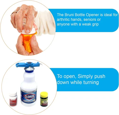 Vista 7 de Bruni - Abridor de botellas multifunción – Tapa de seguridad para medicamentos, abrebotellas fácil de usar para niños, manos débiles, ancianos