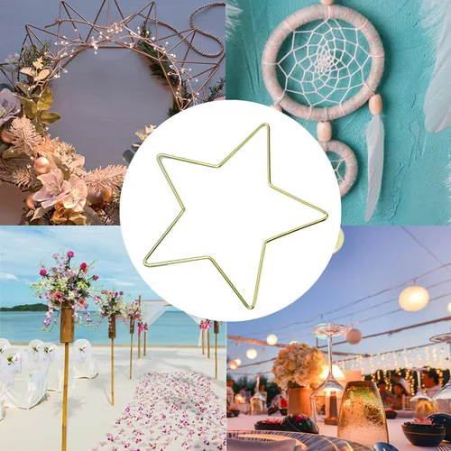 Vista 4 de 12 anillos de metal para atrapasueños, luna, estrella, corazón, círculo dorado para decoración de coronas de boda, manualidades para colgar