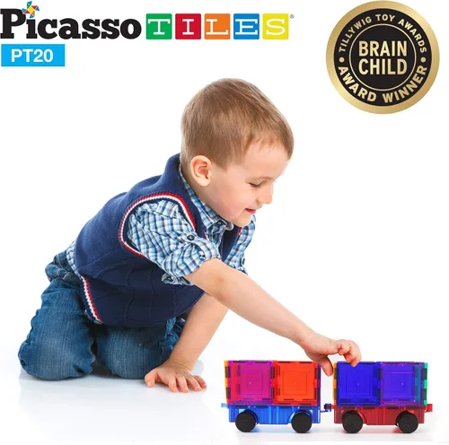 Vista 7 de PicassoTiles Paquete de expansión de 2 piezas de camiones magnéticos para automóviles + 4 figuras de acción de personas familiares: juego educativo