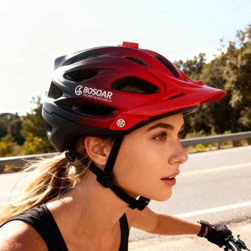 Vista 2 de Casco de bicicleta de montaña Bosoar, casco de ciclismo para adultos con soporte para cámara y visera desmontable para hombres, mujeres y jóvenes