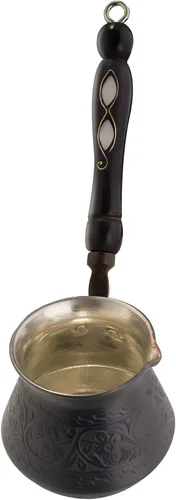 Vista 7 de BCS Cafetera turca griega árabe de cobre de 12 onzas con mango de madera (4 porciones) Cezve Ibrik Briki - Cafetera para estufa