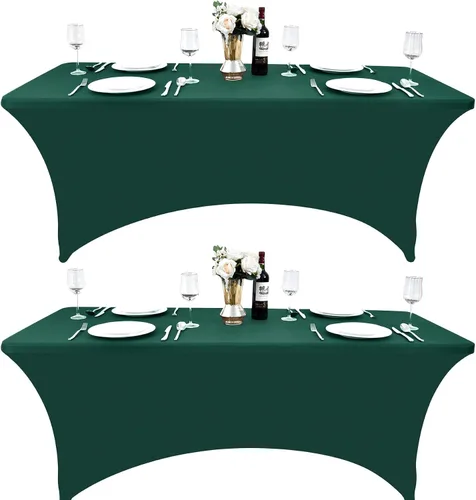 Vista 54 de Paquete de 2 Cubiertas de Mesa de Spandex de 4 pies para Mesas Plegables Rectangulares - Manteles Elásticos Ajustados Resistentes a las Arrugas