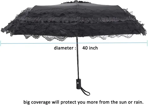 Vista 4 de Ruotong Unique - Sombrilla plegable de viaje con cierre automático y apertura automática resistente a los rayos UV sombrilla de encaje de princesa