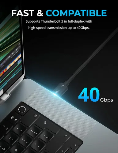 Vista 4 de SABRENT Cable Thunderbolt 3 USB-C [certificado] de 7.8 pulgadas (7.9 in) 40 Gbps Carga de 100 W Chip E Mark para MacBook, laptops, puertos