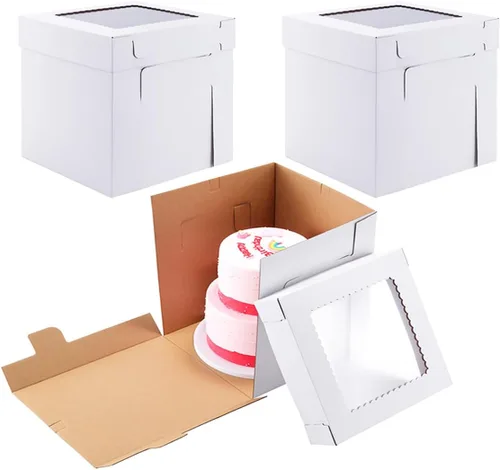 Vista 10 de Cajas altas para tartas para pasteles escalonados, 8x8x8 pulgadas [12 unidades] Caja de pastel gruesa y resistente con ventana, portador de pastel